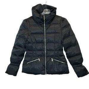 Andrew Marc Womens M Black Down Puffer Coat Stretch Jacket Short